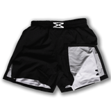 Fundamental MMA grappling shorts - high split 2-in-1 with compression liner - black front view
